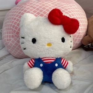 Hello Kitty Red & Blue Fuzzy Soft Plushie Sanrio Japan Round 1 NEW W TAGS